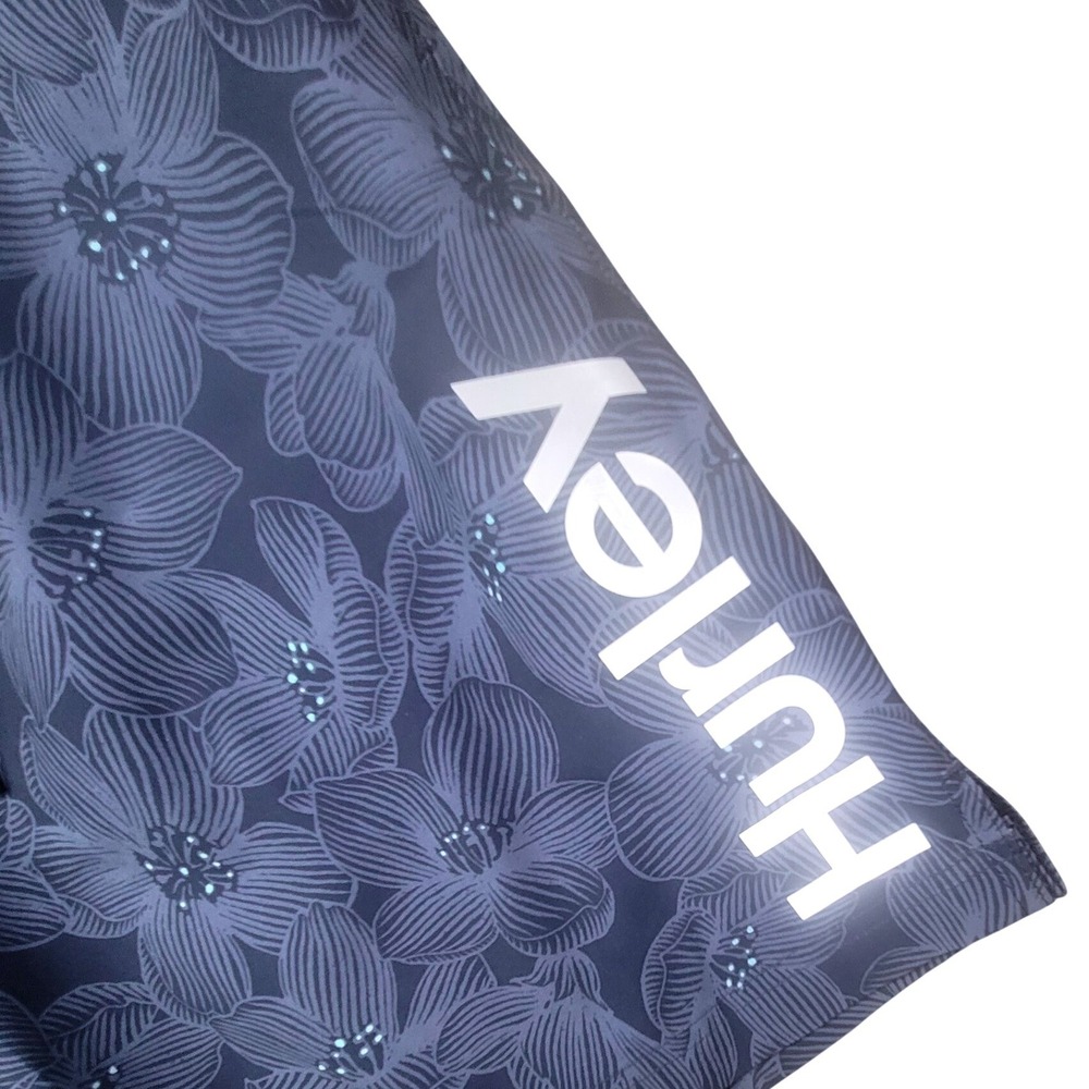 Hurley Mens XL Blue Floral Board Shorts Swim Trunks Drawstring Elastic Waist - Picture 2 of 8